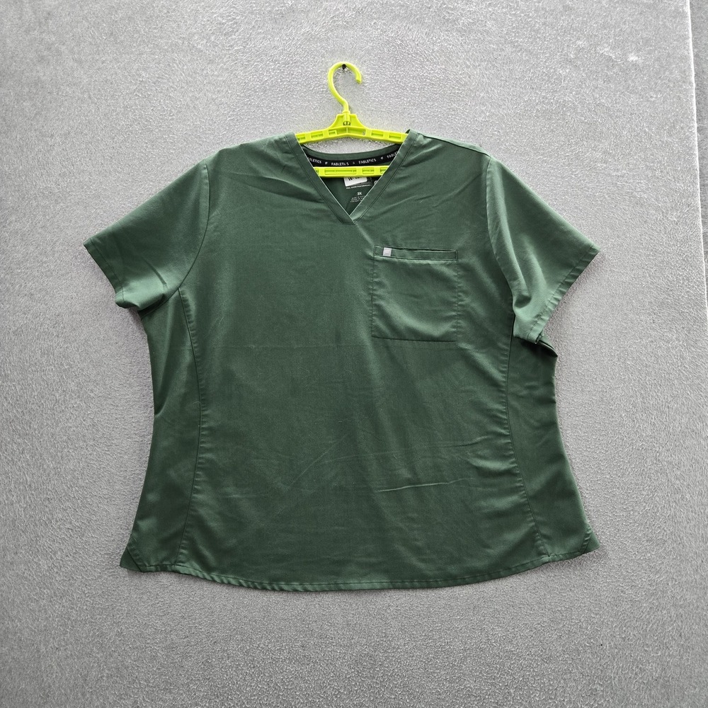 Fabletics Women Scrub Top 3X Green Feel Good Performance Logo Short Sleeve